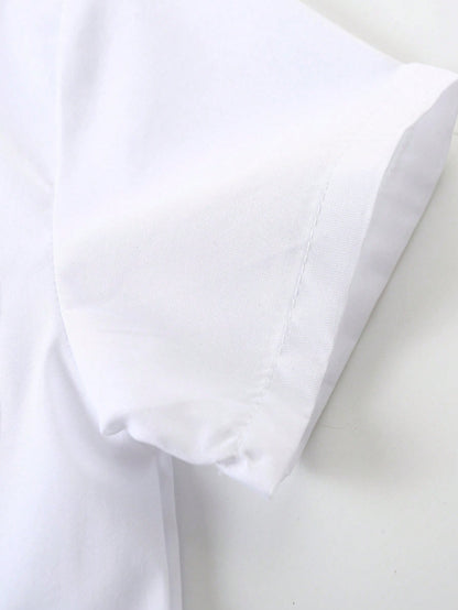 KIMOCAT Baby Boy White Versatile Casual Short Sleeve Collared Shirt, For Summer