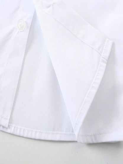 KIMOCAT Baby Boy White Versatile Casual Short Sleeve Collared Shirt, For Summer