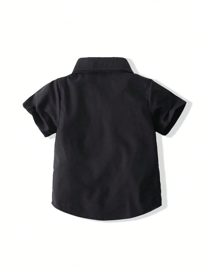 KIMOCAT Baby Boy White Versatile Casual Short Sleeve Collared Shirt, For Summer