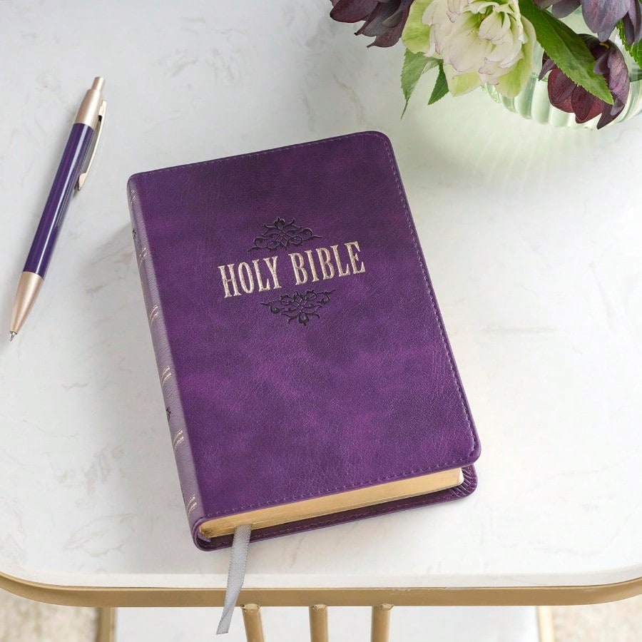 KJV Holy Bible, Large Print Compact Bible, Purple Faux Leather Bible W/Ribbon Marker, Red Letter Edition, King James Version