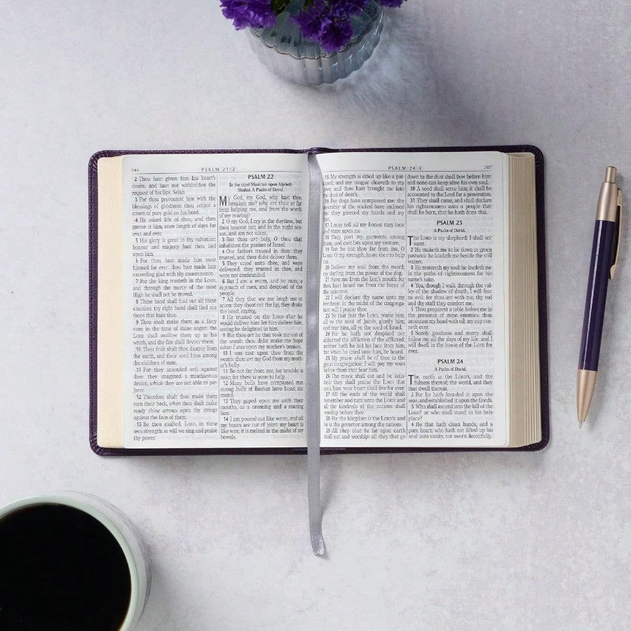 KJV Holy Bible, Large Print Compact Bible, Purple Faux Leather Bible W/Ribbon Marker, Red Letter Edition, King James Version
