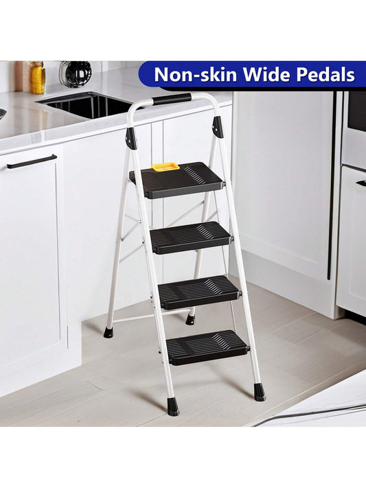 KK KINGRACK KINGRACK 4 Step Folding Ladder, 800lbs Capacity Step Stool With Safety Lock, Non-Skid Wide Pedals, And Handrail, Lightweight, Household Ladder For Home, Kitchen, Pantry, Closets, And Offic