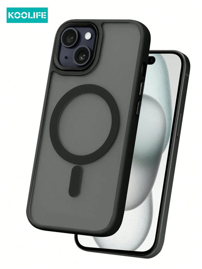 Koolife 1pc Magnetic Charging Shockproof Anti-Drop Matte Skin-Feel Phone Case With Personalized Frame Design Large Camera Hole PC+TPU Compatible With Apple 18pro/18pro Max/17/17 Air/17 Pro Max/16/16pr
