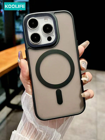 Koolife 1pc Magnetic Charging Shockproof Anti-Drop Matte Skin-Feel Phone Case With Personalized Frame Design Large Camera Hole PC+TPU Compatible With Apple 18pro/18pro Max/17/17 Air/17 Pro Max/16/16pr