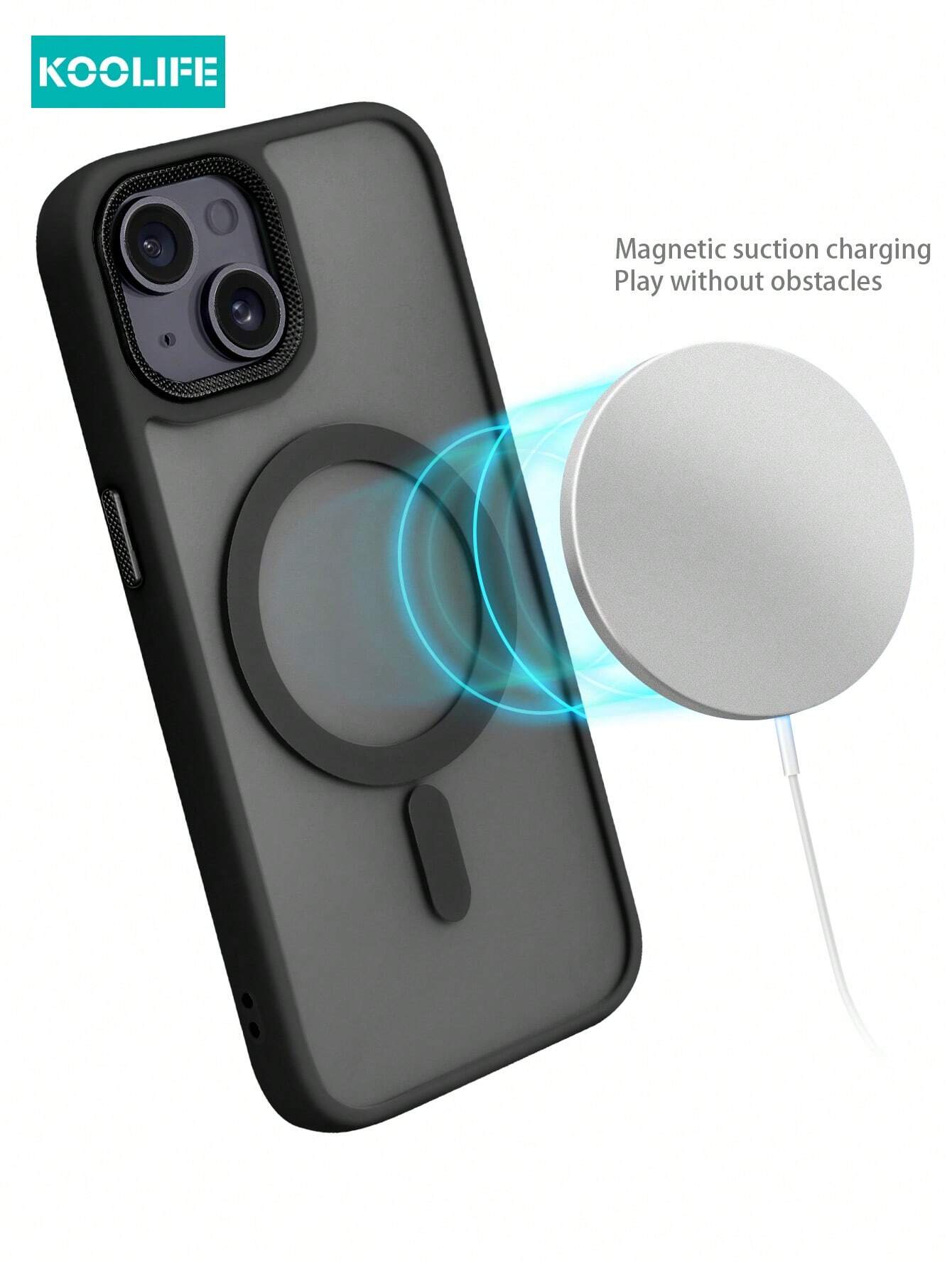 Koolife 1pc Magnetic Charging Shockproof Anti-Drop Matte Skin-Feel Phone Case With Personalized Frame Design Large Camera Hole PC+TPU Compatible With Apple 18pro/18pro Max/17/17 Air/17 Pro Max/16/16pr
