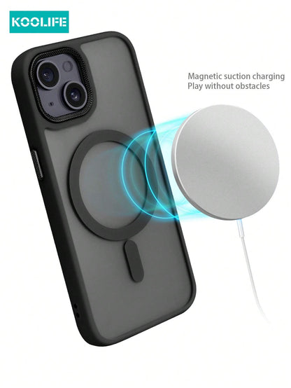 Koolife 1pc Magnetic Charging Shockproof Anti-Drop Matte Skin-Feel Phone Case With Personalized Frame Design Large Camera Hole PC+TPU Compatible With Apple 18pro/18pro Max/17/17 Air/17 Pro Max/16/16pr