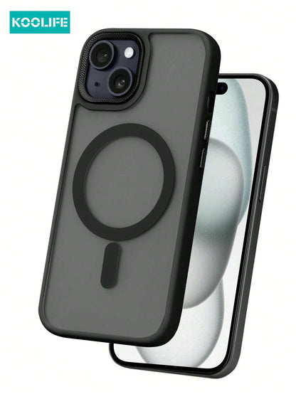 Koolife 1pc Magnetic Charging Shockproof Anti-Drop Matte Skin-Feel Phone Case With Personalized Frame Design Large Camera Hole PC+TPU Compatible With Apple 18pro/18pro Max/17/17 Air/17 Pro Max/16/16pr