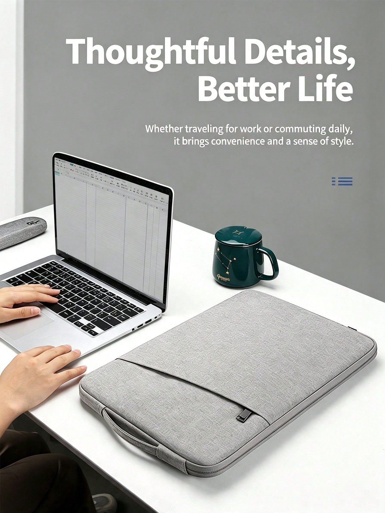 Korean Minimalist Style, Water-Repellent Neoprene Fabric, Diagonal Front Pocket, Laptop Sleeve, Unisex, Air Travel Campus Commuting