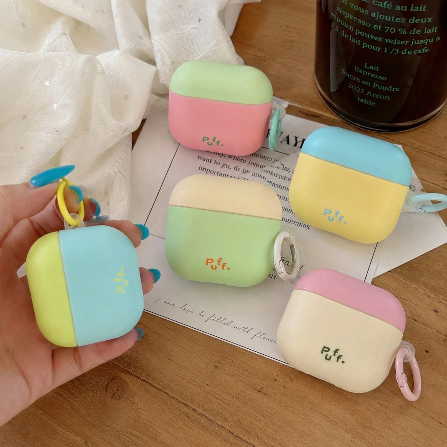Korean Style Minimalist Dopamine Color Block Earphone Case Compatible With AirPods 4, Cute Earphone Cover Compatible With Apple 2, 3, New Protective Case With Pendant Compatible With Airpods Pro 3, Ko