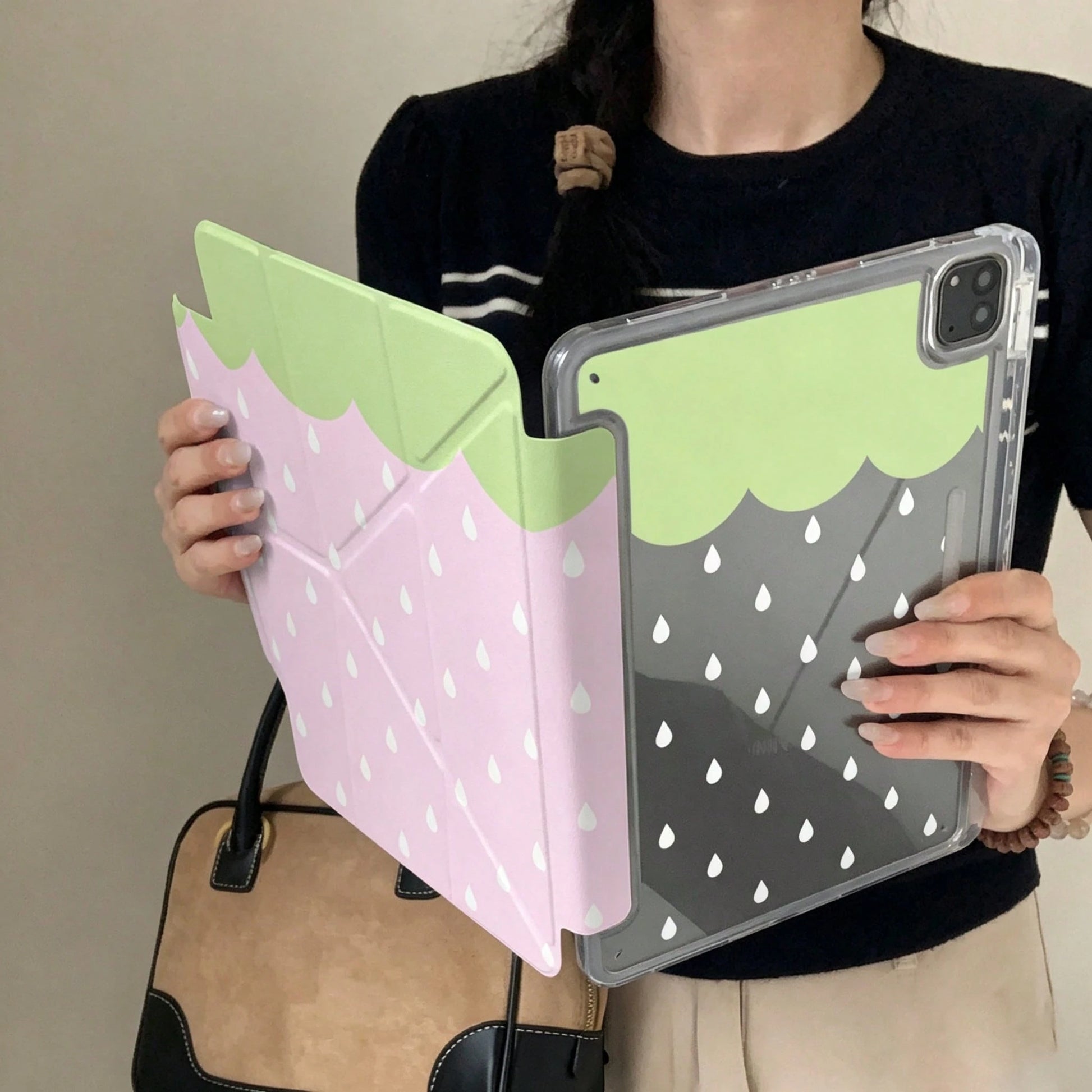Korean Style Pink Strawberry Water Drop Tablet Protective Case Compatible With Apple 11th Gen, Minimalist 10th Gen Tablet Protective Shell With Pen Slot, Air 82026 New Pro 11 Fashion Mini 7 Cute Air 7