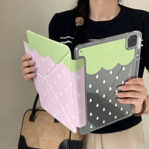 Korean Style Pink Strawberry Water Drop Tablet Protective Case Compatible With Apple 11th Gen, Minimalist 10th Gen Tablet Protective Shell With Pen Slot, Air 82026 New Pro 11 Fashion Mini 7 Cute Air 7