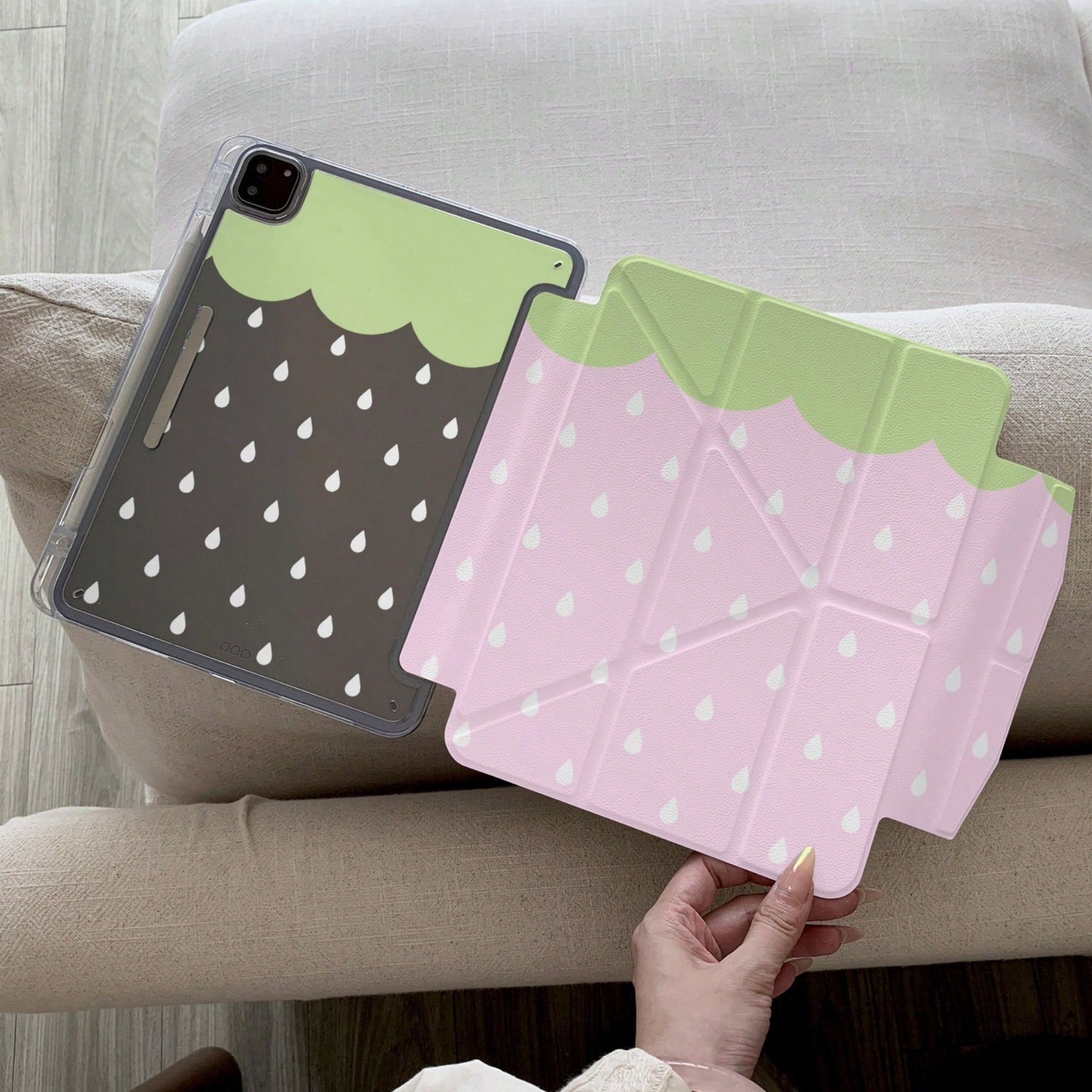 Korean Style Pink Strawberry Water Drop Tablet Protective Case Compatible With Apple 11th Gen, Minimalist 10th Gen Tablet Protective Shell With Pen Slot, Air 82026 New Pro 11 Fashion Mini 7 Cute Air 7