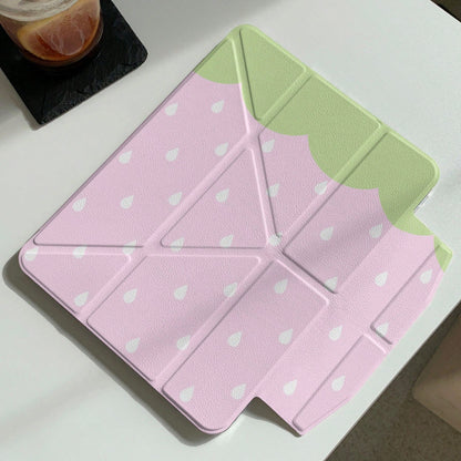 Korean Style Pink Strawberry Water Drop Tablet Protective Case Compatible With Apple 11th Gen, Minimalist 10th Gen Tablet Protective Shell With Pen Slot, Air 82026 New Pro 11 Fashion Mini 7 Cute Air 7