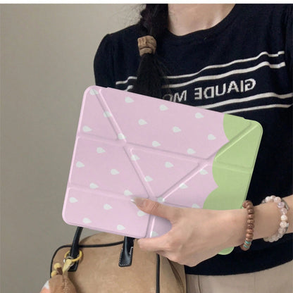 Korean Style Pink Strawberry Water Drop Tablet Protective Case Compatible With Apple 11th Gen, Minimalist 10th Gen Tablet Protective Shell With Pen Slot, Air 82026 New Pro 11 Fashion Mini 7 Cute Air 7