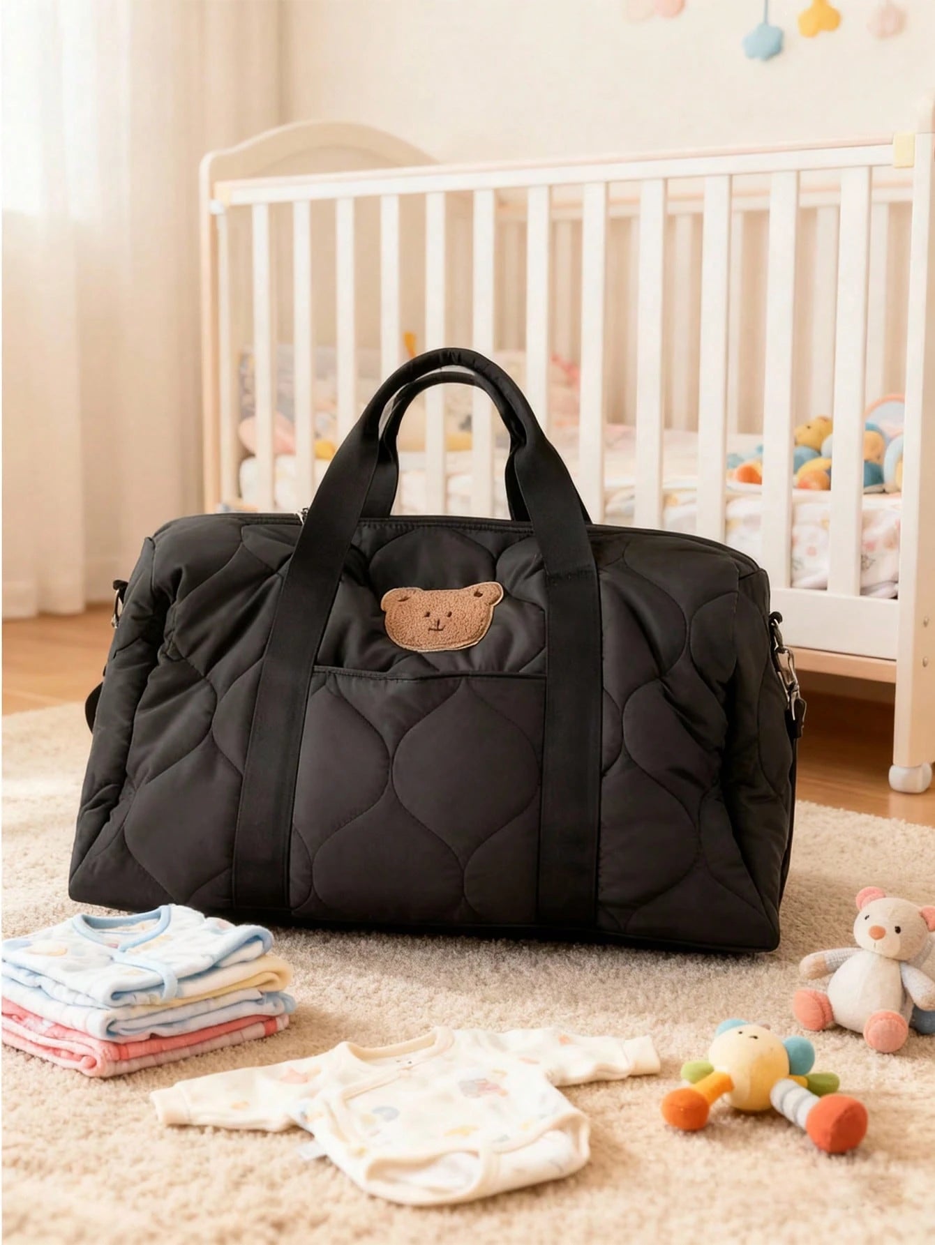 Korean Version Bear Travel Large-Capacity Handbag Storage Bag, Boston Mommy Single-Shoulder Crossbody Bag, Baby Travel Portable Storage Bag