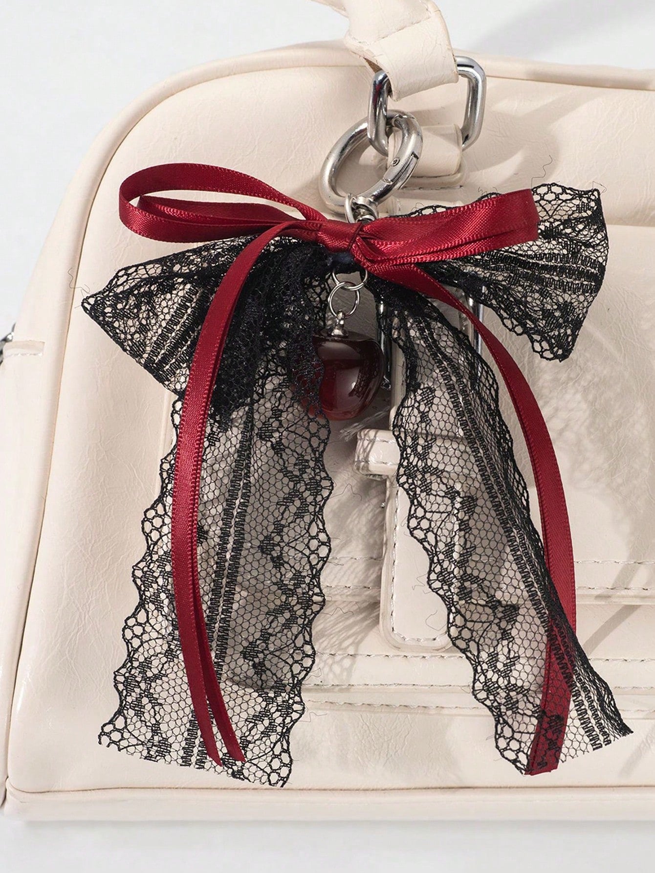 Lace Bow Keychain Hollow Red Ribbon Cherry Y2k Fashion Design Charm Delicate Backpack Key Chain Valentine's Day Gift Accessories Fall Burgundy
