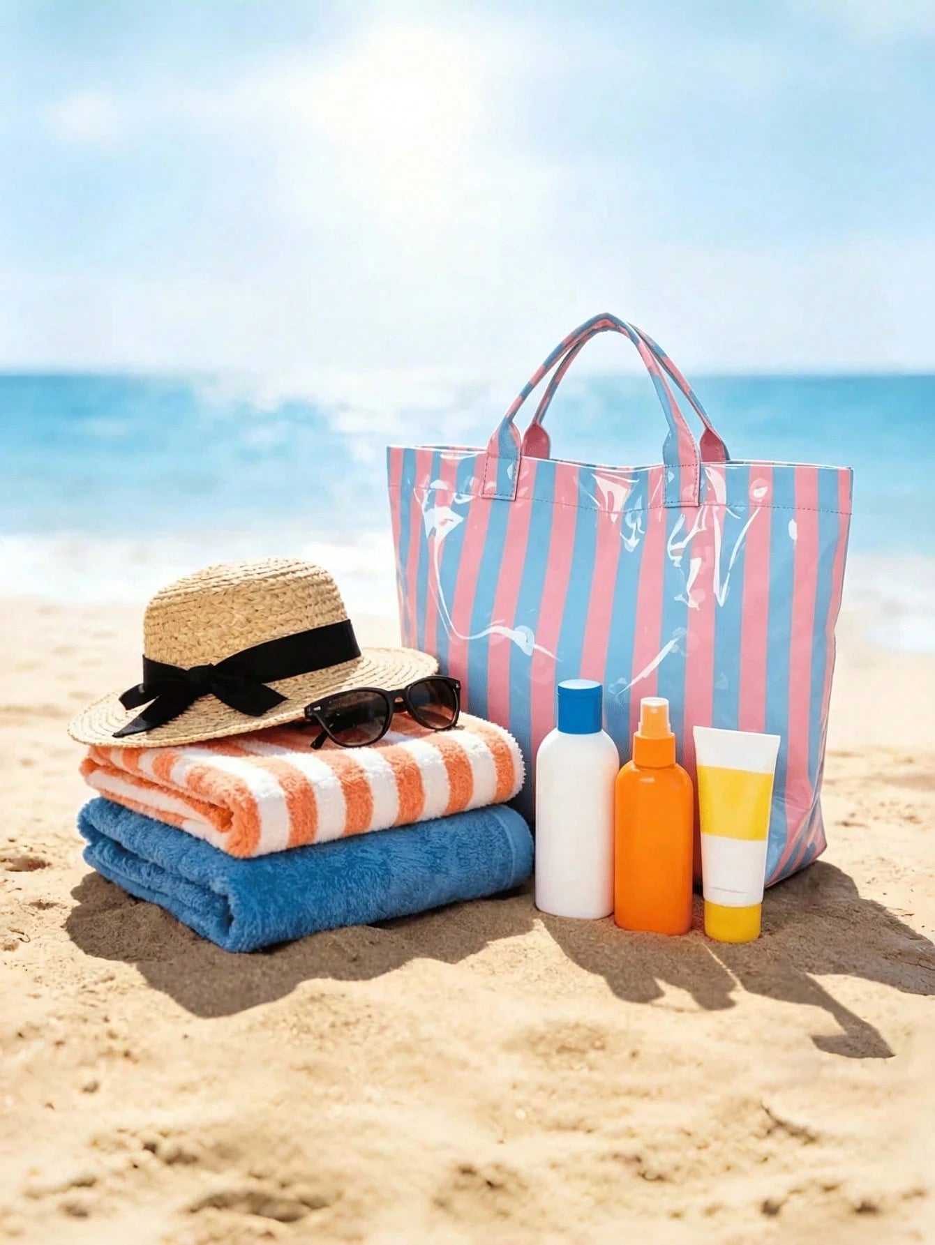 Large Capacity Beach Bag, Foldable Portable Beach Vacation Storage Bag, Travel Toiletry Bag, Swimming Pool Bag, Commuter Tote Bag, Ideal Gift For Friends And Family On Holidays And Birthdays,Bedroom R