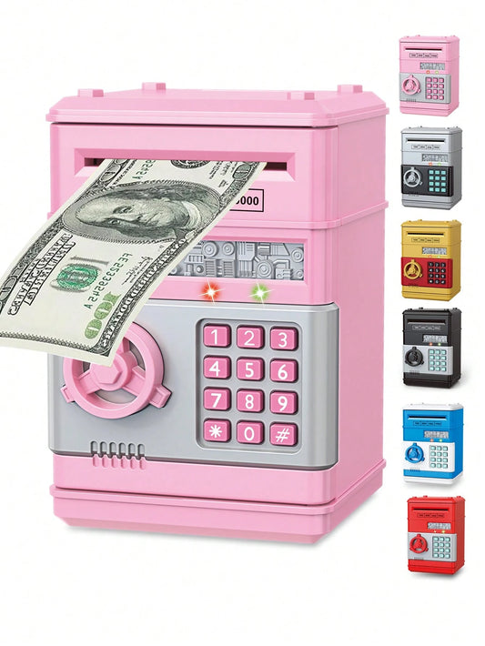 Large Capacity Electric Piggy Bank, Children's Coin Saving Box With Automatic Money Rolling, Simulated Sound Effects, Fingerprint & Password Unlock, Student Gift, Random Accessories (Batteries Not Inc
