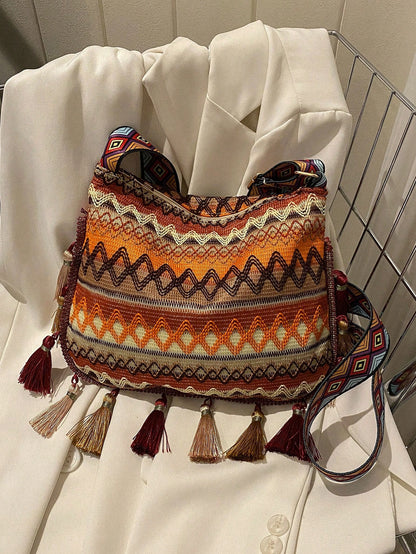 Large Capacity Fashionable Korean Style Tassel Casual Bag, 2025 New Multi-Function Shoulder Crossbody Handbag, Beach