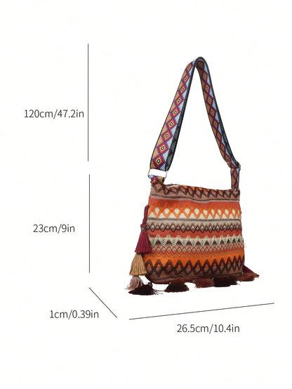 Large Capacity Fashionable Korean Style Tassel Casual Bag, 2025 New Multi-Function Shoulder Crossbody Handbag, Beach