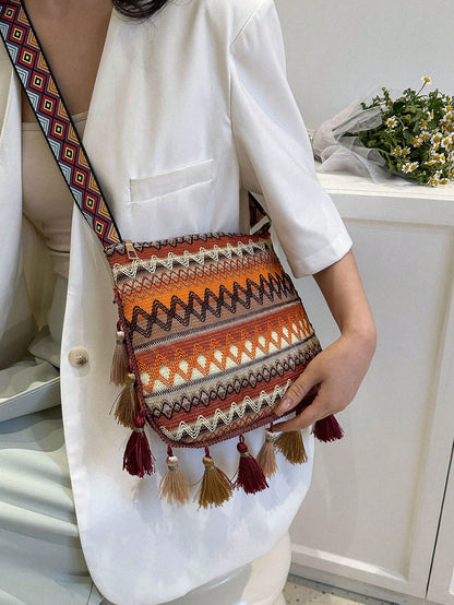 Large Capacity Fashionable Korean Style Tassel Casual Bag, 2025 New Multi-Function Shoulder Crossbody Handbag, Beach