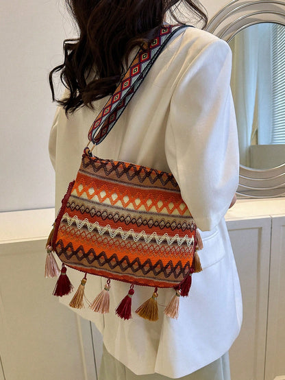 Large Capacity Fashionable Korean Style Tassel Casual Bag, 2025 New Multi-Function Shoulder Crossbody Handbag, Beach