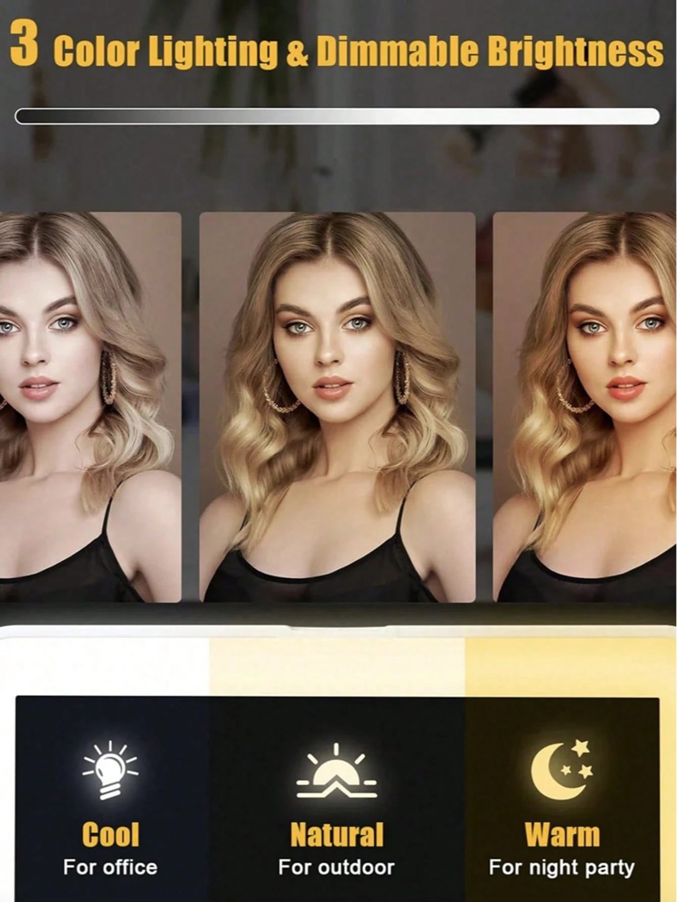 LED Makeup Mirror, Large Mirror Surface, 3-Color Lighting, Dimmable Touch Screen, Optional 3X Magnifying Suction Cup Mirror Set, USB Rechargeable, 360° Rotating, Travel Makeup Mirror With Light, Suita