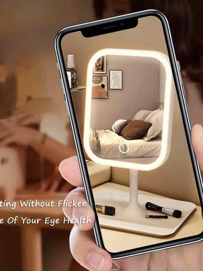 LED Makeup Mirror, Large Mirror Surface, 3-Color Lighting, Dimmable Touch Screen, Optional 3X Magnifying Suction Cup Mirror Set, USB Rechargeable, 360° Rotating, Travel Makeup Mirror With Light, Suita