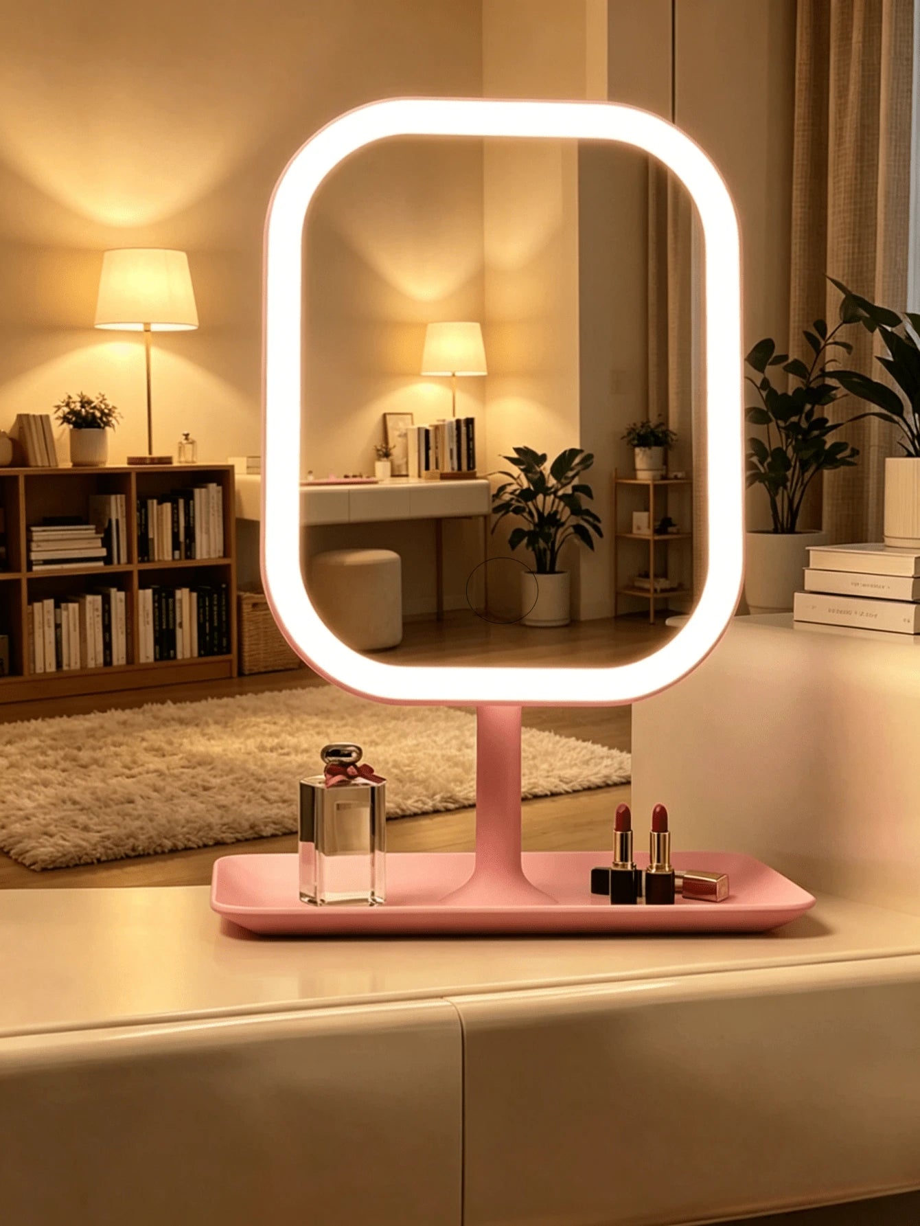 LED Makeup Mirror, Large Mirror Surface, 3-Color Lighting, Dimmable Touch Screen, Optional 3X Magnifying Suction Cup Mirror Set, USB Rechargeable, 360° Rotating, Travel Makeup Mirror With Light, Suita