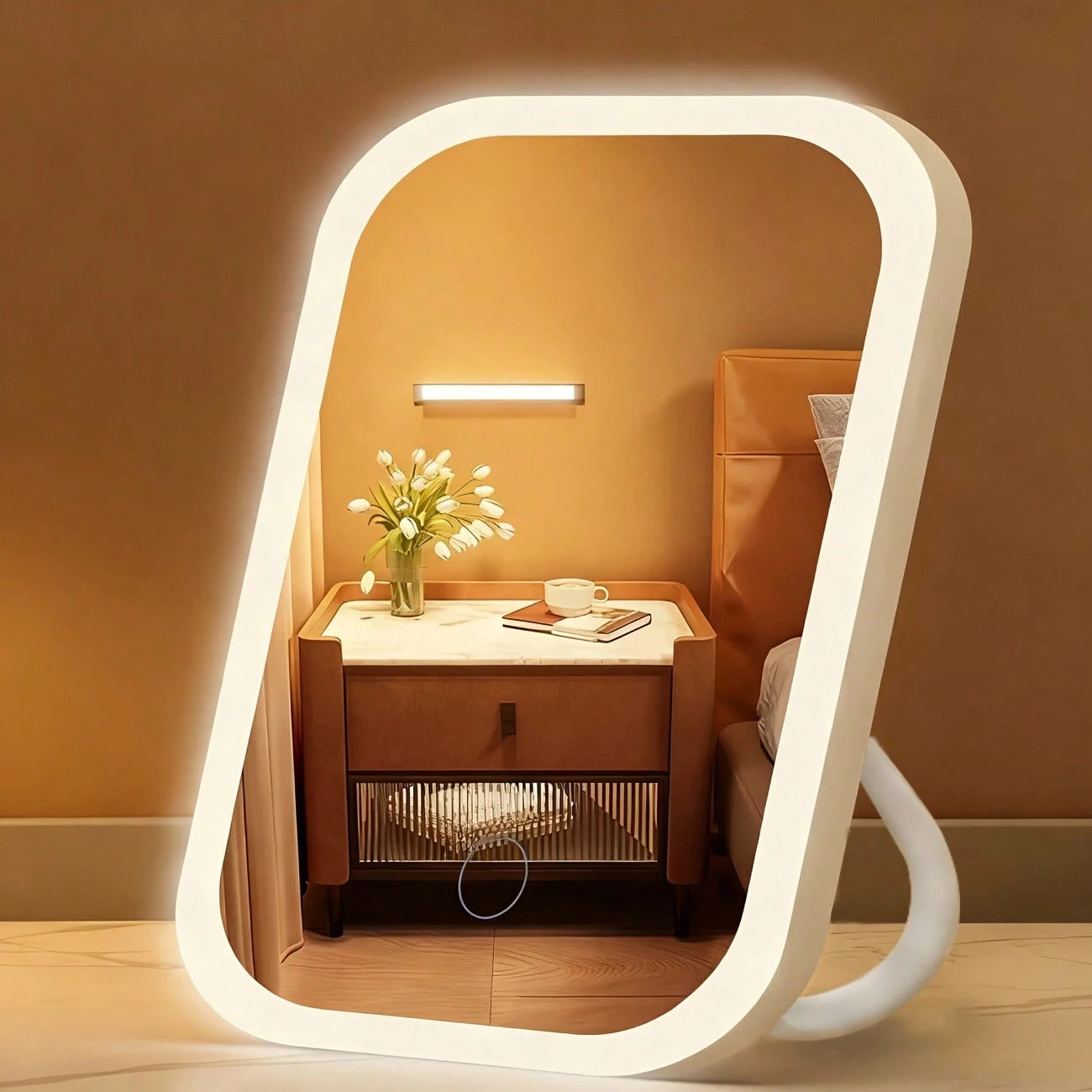 LED Makeup Mirror, Rechargeable Desktop Vanity Mirror With Lights