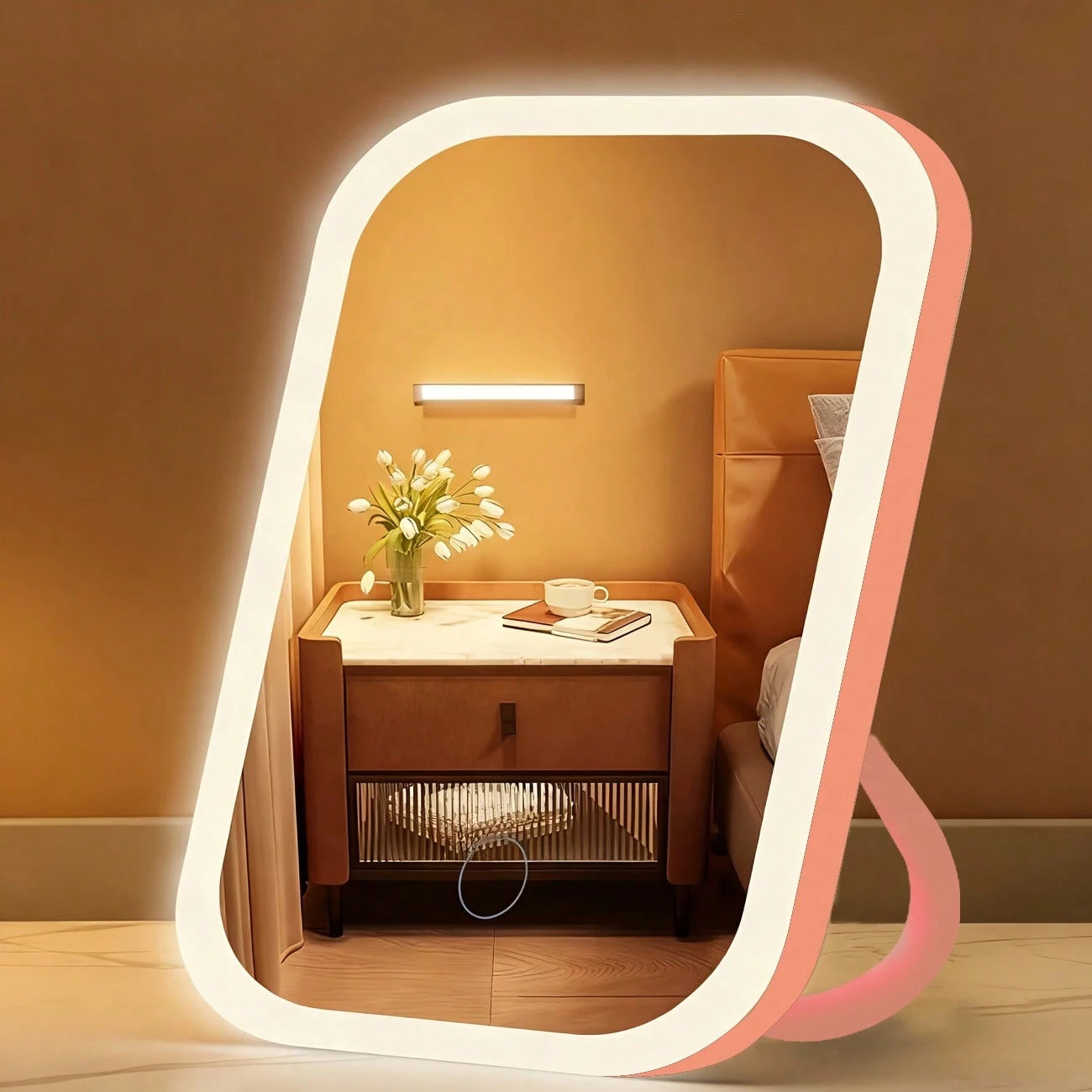 LED Makeup Mirror, Rechargeable Desktop Vanity Mirror With Lights