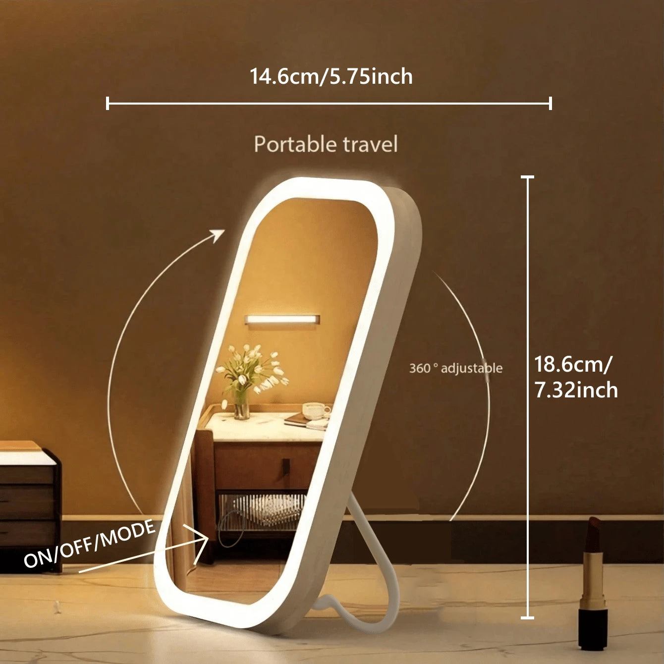 LED Makeup Mirror, Rechargeable Desktop Vanity Mirror With Lights
