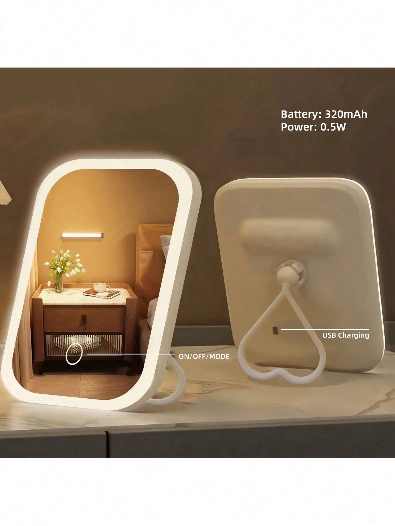 LED Makeup Mirror, Rechargeable Desktop Vanity Mirror With Lights