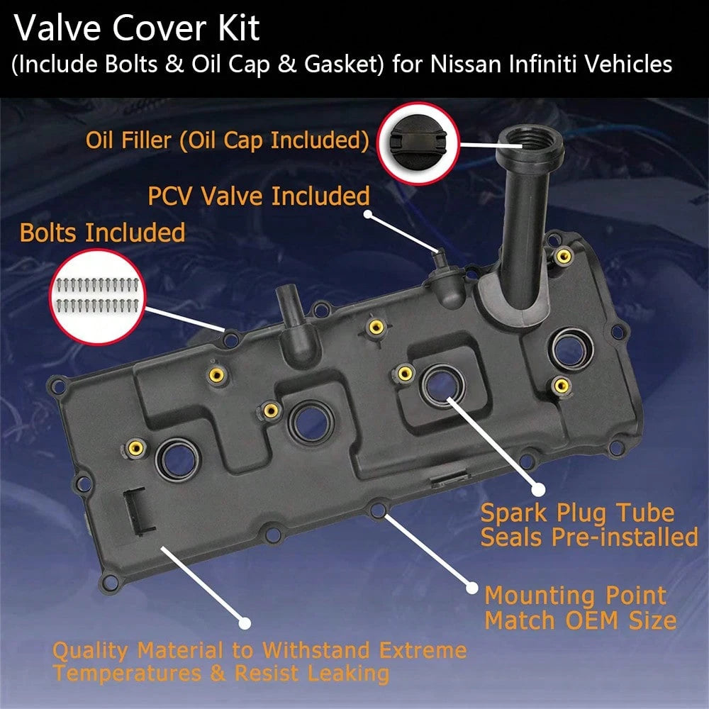 Left & Right Valve Cover Kit With Bolts, Oil Cap, Gasket, Spark Plug Tube Seals And PCV Valve, Compatible With Infiniti QX56 5.6L, 13264‑ZE00A