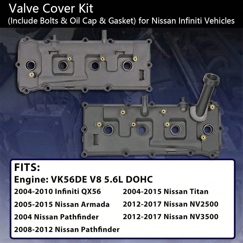 Left & Right Valve Cover Kit With Bolts, Oil Cap, Gasket, Spark Plug Tube Seals And PCV Valve, Compatible With Infiniti QX56 5.6L, 13264‑ZE00A