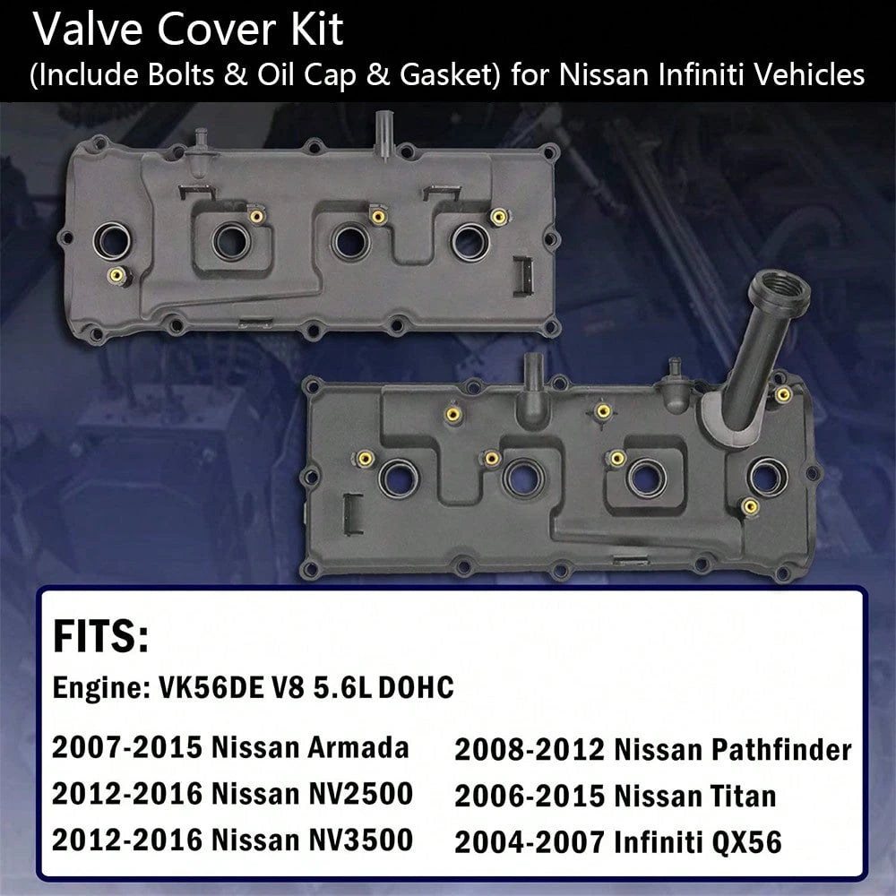Left & Right Valve Cover Kit With Bolts, Oil Cap, Gasket, Spark Plug Tube Seals And PCV Valve, Compatible With Infiniti QX56 5.6L, 13264‑ZE00A