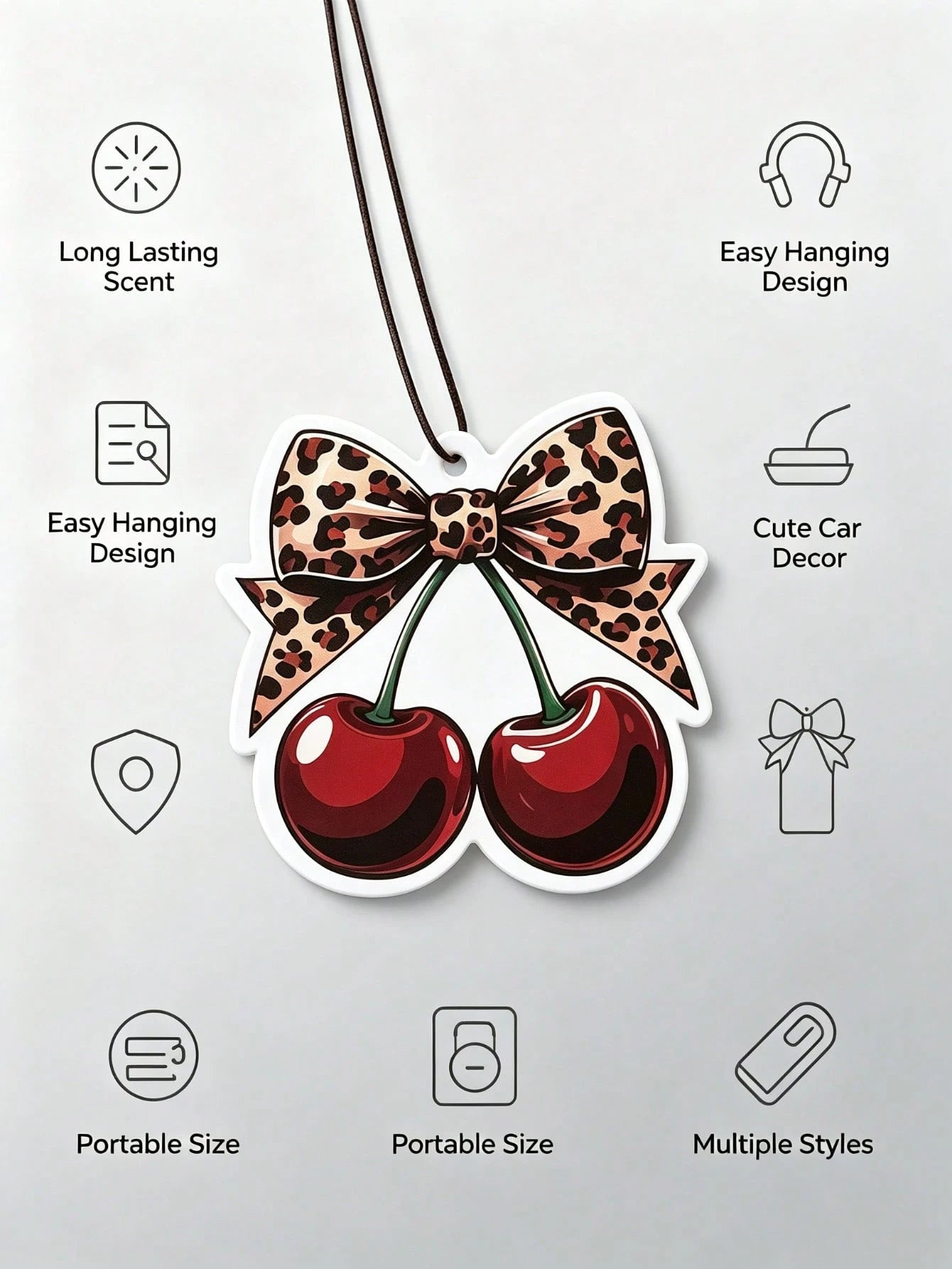 Leopard Print Car Hanging Ornament, Y2K Cherry Scented Car Air Freshener Set, Sweet And Wild Themed Fragrance Card, Leopard Bow Cherry Style, Featuring Red High Heel And Lip Design, Durable Hanging Ar