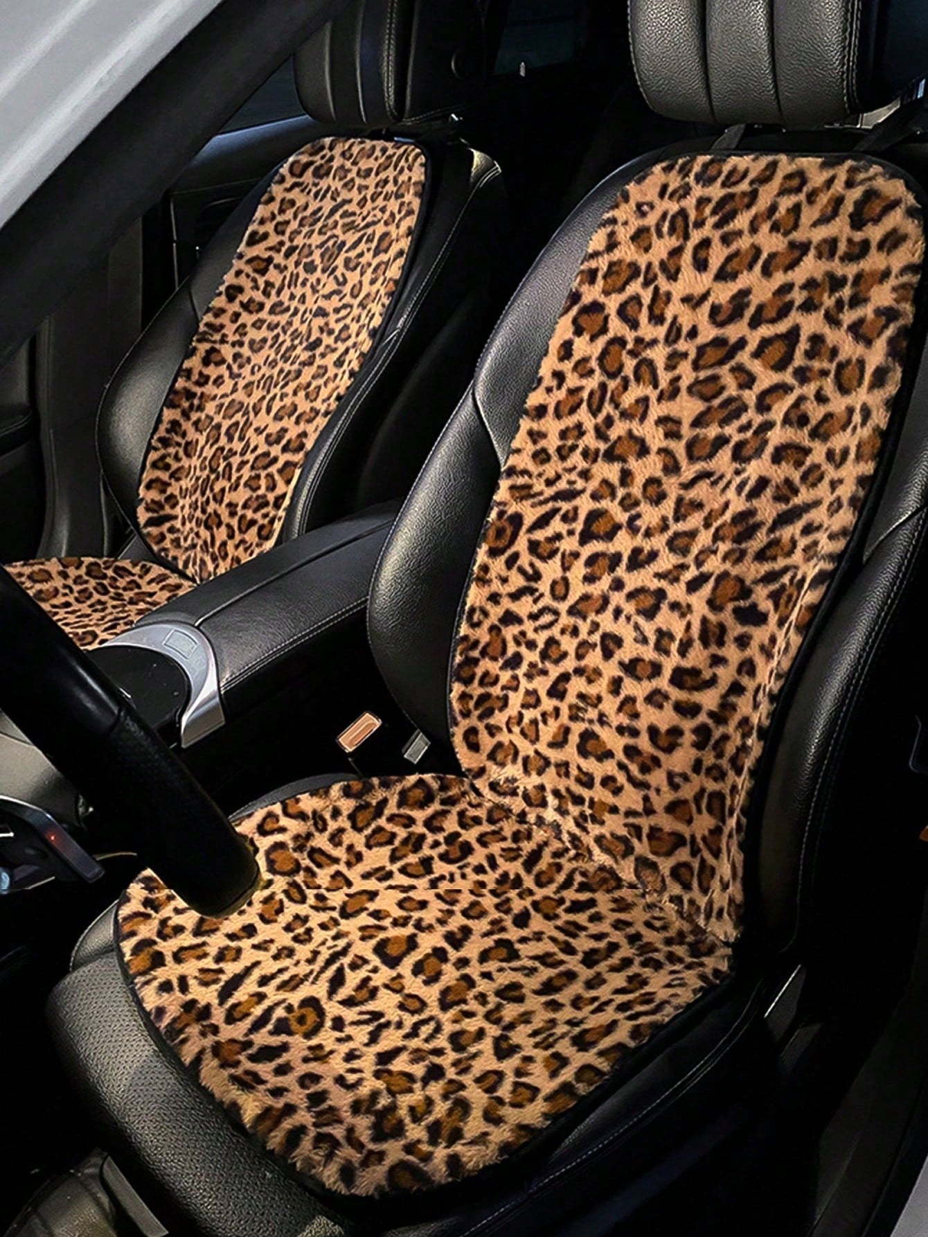 Leopard Print Car Seat Covers For Women- All-Season Soft Plush Seat Protectors, Universal Fit Stretchable Auto Cushions For Sedan/SUV/Truck