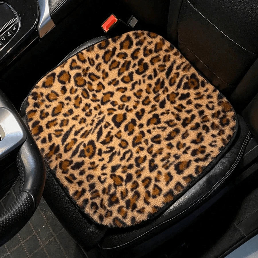 Leopard Print Car Seat Covers For Women- All-Season Soft Plush Seat Protectors, Universal Fit Stretchable Auto Cushions For Sedan/SUV/Truck