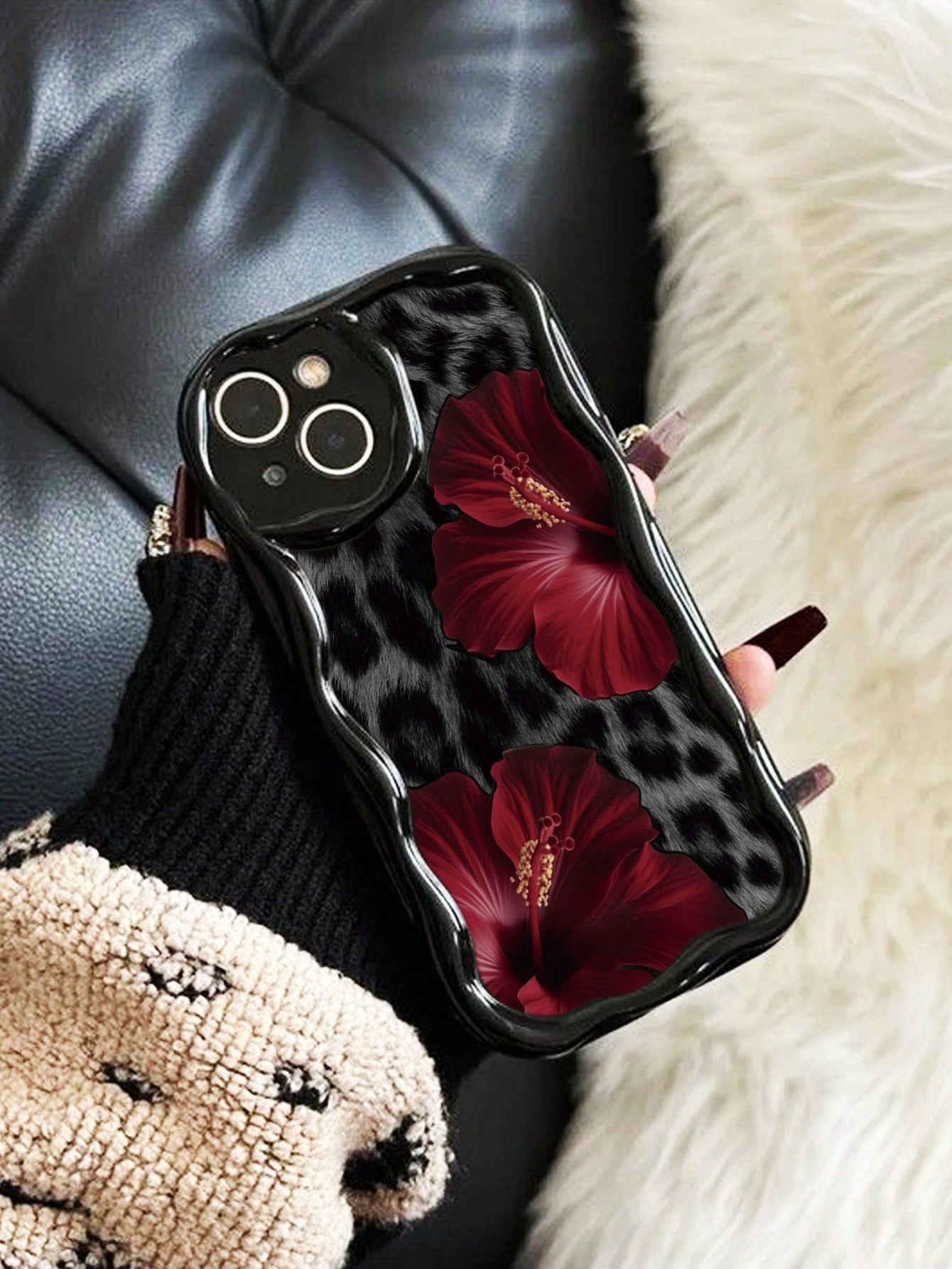 Leopard Print Painted Cream Pattern Soft Shell Thickened Phone Case Protective Cover, Anti-Drop Shockproof Back Cover, Compatible With IP 11/12/13/14/15/16/17 Pro Max XR XS Max 7 Plus 8 Plus, Women's