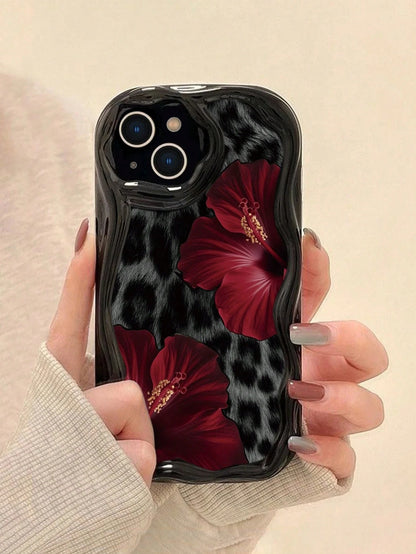 Leopard Print Painted Cream Pattern Soft Shell Thickened Phone Case Protective Cover, Anti-Drop Shockproof Back Cover, Compatible With IP 11/12/13/14/15/16/17 Pro Max XR XS Max 7 Plus 8 Plus, Women's