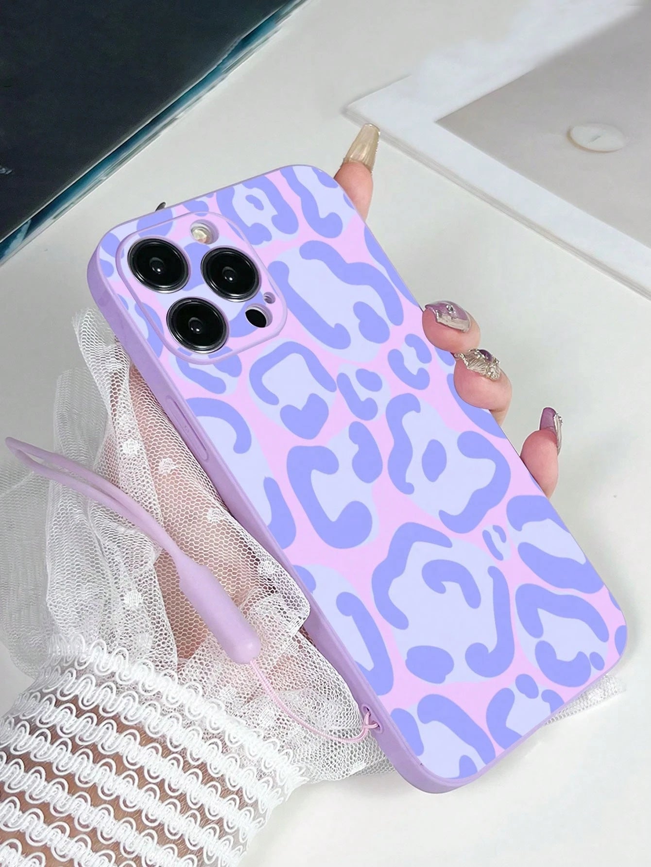 Leopard Print Silicone TPU 1pc Purple TPU Leopard Print Shockproof Phone Case And 1pc Purple Silicone Wrist Strap, Compatible With Apple/Android Smartphones Including 13/13 Pro/13 Pro Max, 16 Pro Max