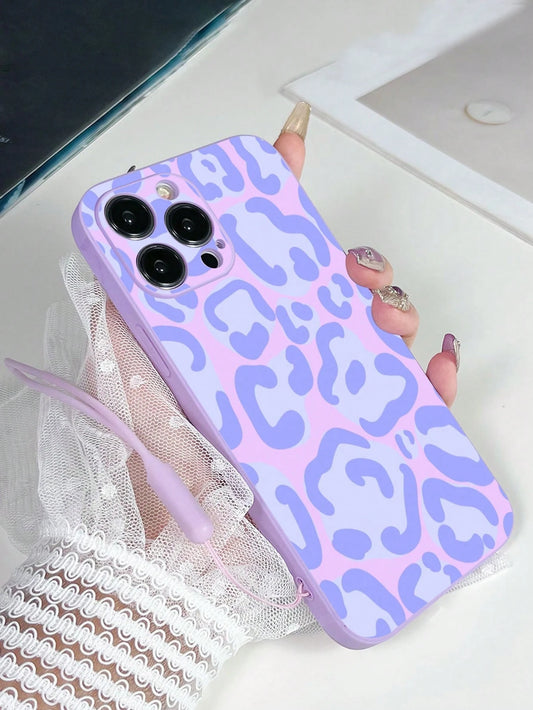 Leopard Print Silicone TPU 1pc Purple TPU Leopard Print Shockproof Phone Case And 1pc Purple Silicone Wrist Strap, Compatible With Apple/Android Smartphones Including 13/13 Pro/13 Pro Max, 16 Pro Max