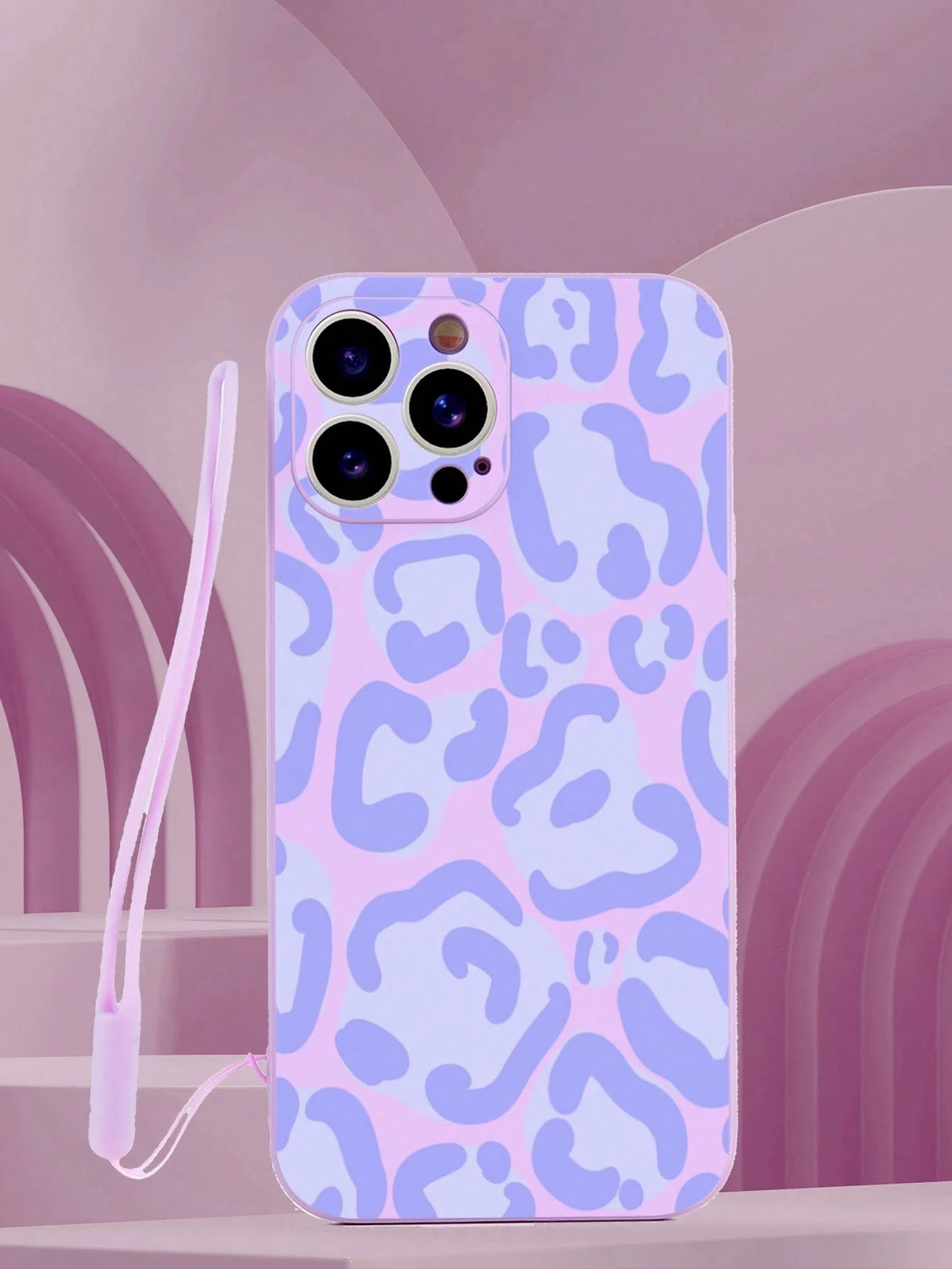 Leopard Print Silicone TPU 1pc Purple TPU Leopard Print Shockproof Phone Case And 1pc Purple Silicone Wrist Strap, Compatible With Apple/Android Smartphones Including 13/13 Pro/13 Pro Max, 16 Pro Max