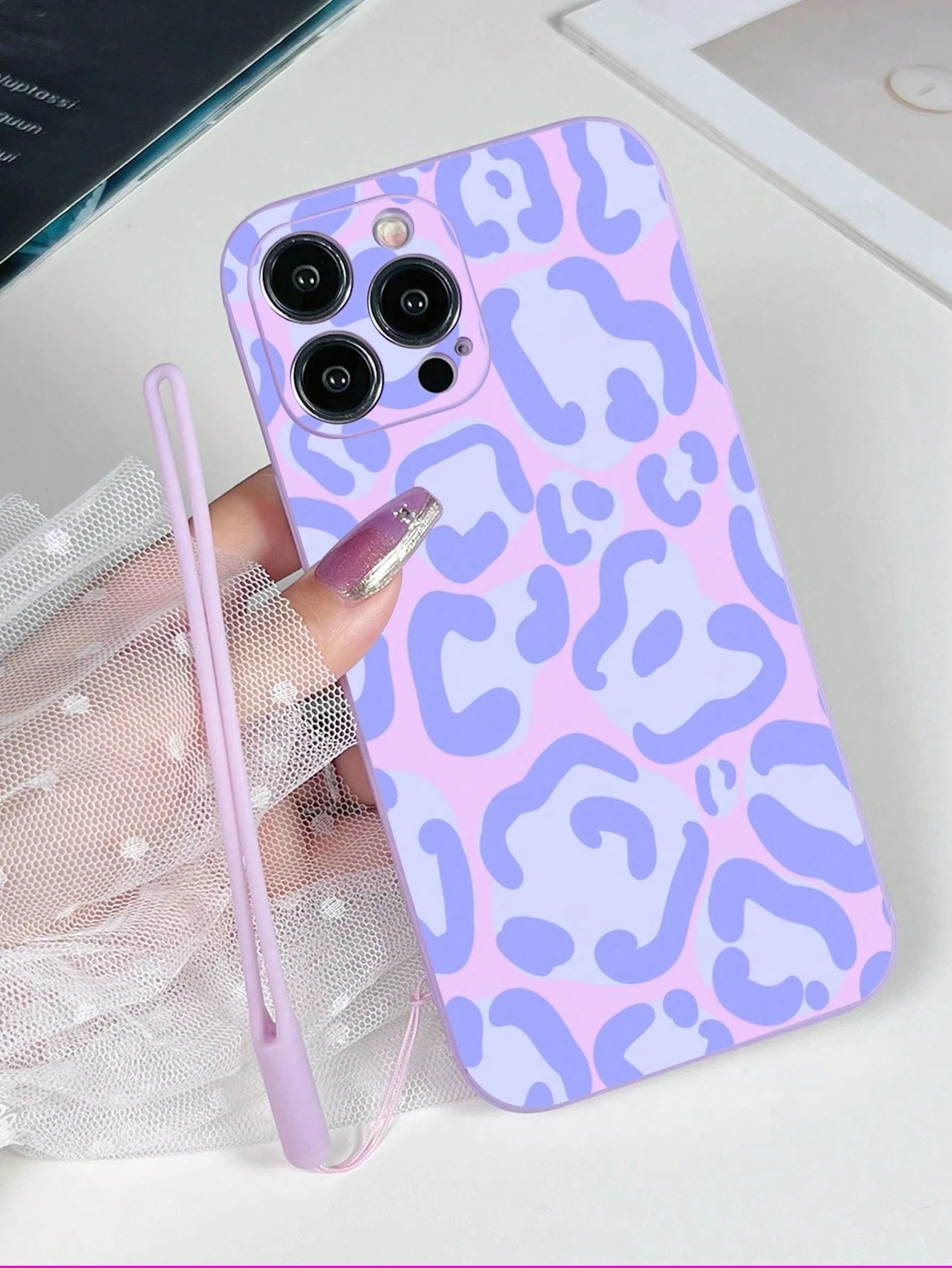 Leopard Print Silicone TPU 1pc Purple TPU Leopard Print Shockproof Phone Case And 1pc Purple Silicone Wrist Strap, Compatible With Apple/Android Smartphones Including 13/13 Pro/13 Pro Max, 16 Pro Max