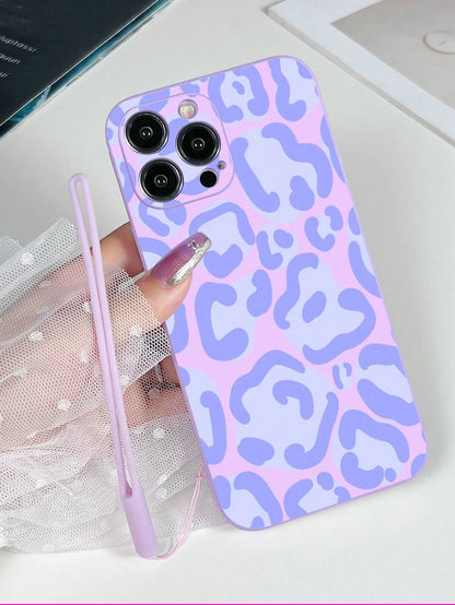 Leopard Print Silicone TPU 1pc Purple TPU Leopard Print Shockproof Phone Case And 1pc Purple Silicone Wrist Strap, Compatible With Apple/Android Smartphones Including 13/13 Pro/13 Pro Max, 16 Pro Max