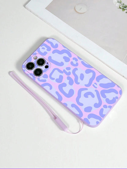 Leopard Print Silicone TPU 1pc Purple TPU Leopard Print Shockproof Phone Case And 1pc Purple Silicone Wrist Strap, Compatible With Apple/Android Smartphones Including 13/13 Pro/13 Pro Max, 16 Pro Max