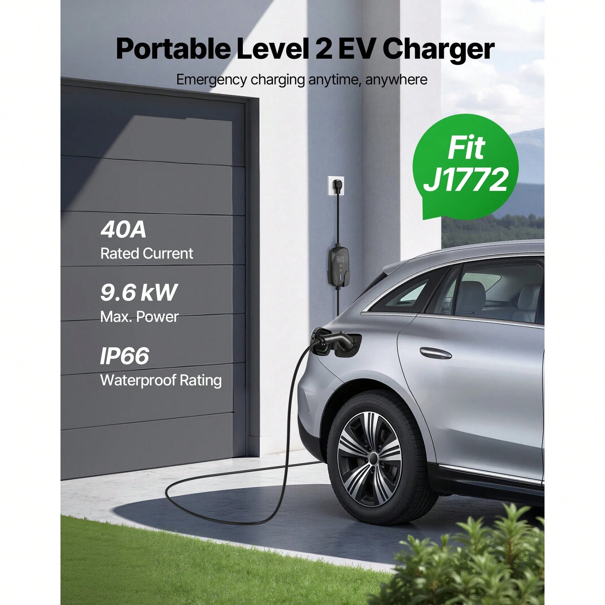 Level 2 EV Charger, 40 Amp Adjustable Current, 240V Electric Vehicle Portable Charger With 25 Ft Charging Cable, LCD Display, NEMA 14-50P Plug, Plug-In Home Car Charging Station For SAE J1772 EV