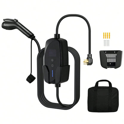 Level 2 EV Charger, 40 Amp Adjustable Current, 240V Electric Vehicle Portable Charger With 25 Ft Charging Cable, LCD Display, NEMA 14-50P Plug, Plug-In Home Car Charging Station For SAE J1772 EV