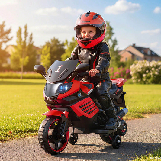 Lifezeal 6V Kids Motorcycle With Music, Horn, Detachable Training Wheels & LED Headlights Pink/Red/Navy/White